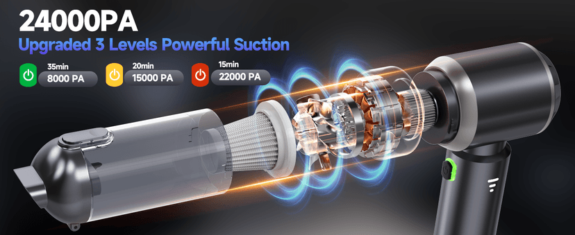 Car Vacuum Portable Cordless, Small Handheld Vacuum Cleaner with 24000PA High Power Suction, Mini Vacuum Cordless Rechargeable with One-Touch Empty, 10-in-1 Hand Vac for Car Home Office Dust