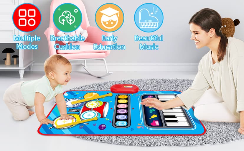 Baby Toys for 1 Year Old: Baby Musical Mat Toddler Toys Age 1-2 - 2 in 1 Piano Drum Babies Play Mat - Infant Music Toy 12-18 Months Babies Birthday Valentines Gifts for 1 2 3 Year Old Boys Girls