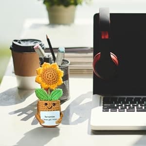 Mini Sunflower Crochet Gift with Card for Women Best Friend, Soul Sister, Long Distance Pal, Friends Are the Family You Choose, Cute Decor for Birthday, Christmas for Bestie, BFF, Coworker