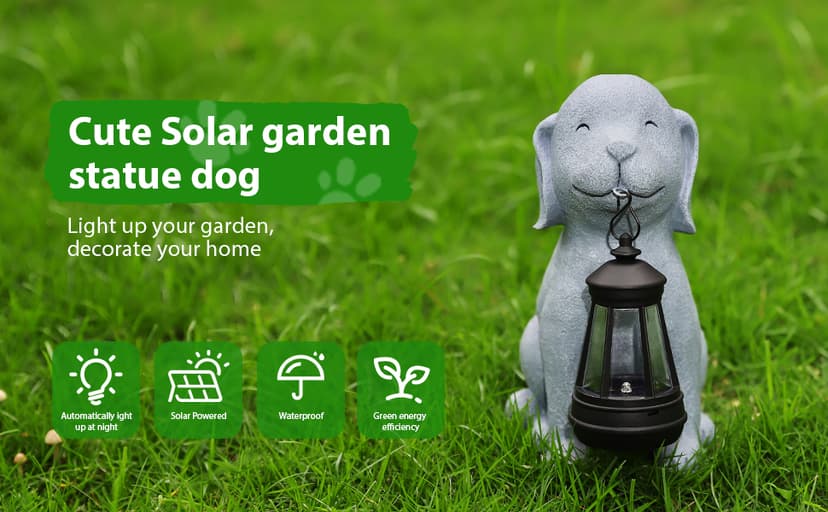 Dog Solar Garden Statue with Lantern – Outdoor Patio & Yard Decor – Figurine for Dogs – Gift for Mom, Grandma, Dog Lovers, Housewarming Present