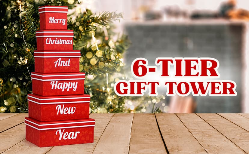 Christmas Gift Baskets - 6 Tier Indulgence Nuts Gift Basket Tower with Filled With Snacks & Nuts - Gourmet Food christmas Gift for Men & Women.