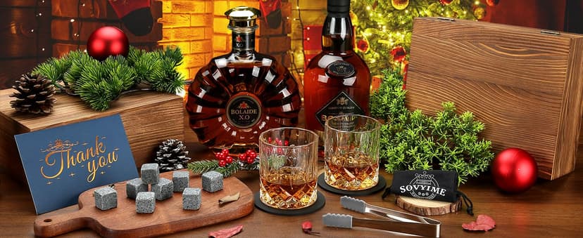 Whiskey Gifts for Men, Whiskey Glasses Set of 2, Granite Chilling Whiskey Stones, Bourbon Gifts for Men, Unique Giftss for Mens Birthday Christmas Father's Day Valentine Retirement Groomsmen