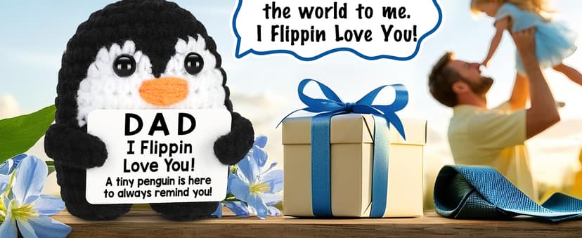 Gifts for Dad from Daughter Son Wife, Handmade Crochet Mini Penguin Christmas Birthday Gifts for Dad Bonus Step Fathers, Funny I Love You Gift for Dads Christmas Stocking Stuffers Emotional Cute Decor