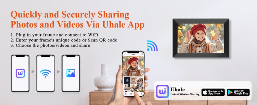 BIGASUO 10.1 Inch WiFi Digital Picture Frame, IPS HD Touch Screen Cloud Smart Photo Frames with Built-in 32GB Memory, Wall Mountable, Auto-Rotate, Share Photos Instantly from Anywhere