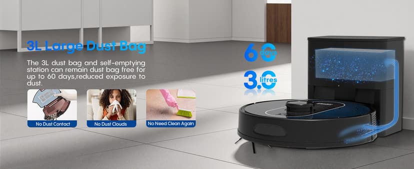 Robot Vacuum and Mop with Self-Empty Base: 5000Pa Suction, LiDAR Navigation, Smart Obstacle Avoidance, Home Mapping, No-Go Zone, 60-Day Hands-Free, Idear for Homes with Pets, Carpet & Hard Floors