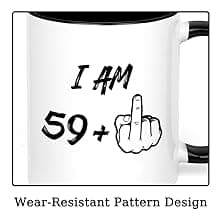 YHRJWN - 60th Birthday Gifts for Men Women, I Am 59 Plus Middle Finger Coffee Mug for Dad Mom Friends, Birthday Gift Ideas for 60 Year Old Woman, White 11 Oz Mug with Black Handle