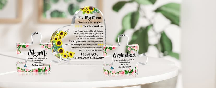 Gifts for Mom, 5.9×5.9 inch Delicate Heart Plaque, Mom Birthday Sign Present Idea, First Mothers Day Christmas Stocking Stuffers Birthday Acrylic Gifts for Mama Stepmom, Christmas Gifts for Mom