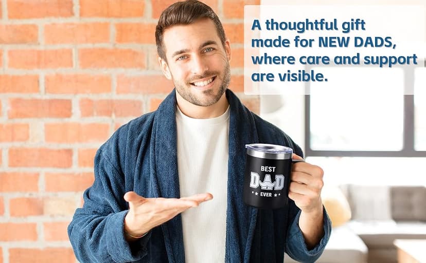 New Dad Gifts Box, 9 Pcs First Time Dad Gifts, Dad to Be Gifts for 1st Time with Tumbler Hat Onesie Socks Keychain for Baby Shower,Unique Kit for Soon to Be or Expecting Father