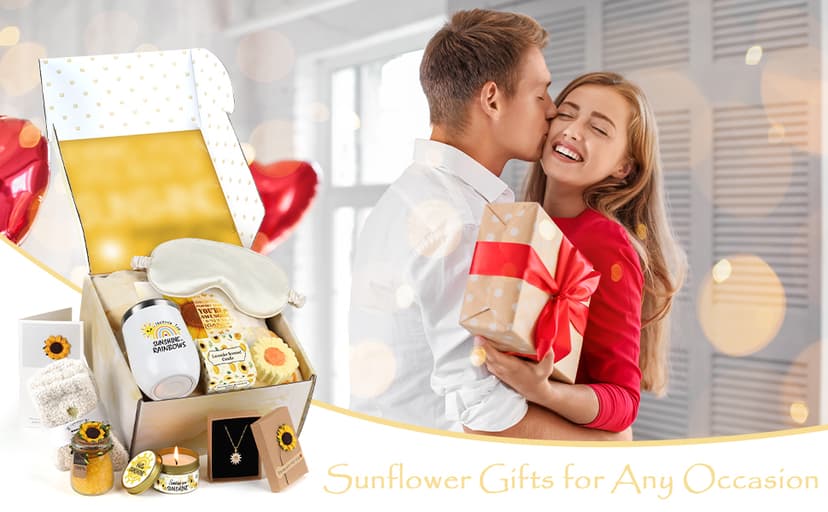 Sending Sunshine Gift, Sunflower Gifts for Women, Care Package, Birthday Gifts Box, Get Well Soon Gifts Basket Thinking of You Gift for Women, Friend, Sister, Mom with Inspirational Blanket
