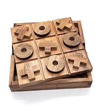 BSIRI Wooden Tic Tac Toe Game - Brain Teaser Puzzles for Adults and Unique Gifts for Kids, Coffee Table Decor Living Room Decor Modern Wood Decor, Classic Board Games for Family (5.5 Inch)