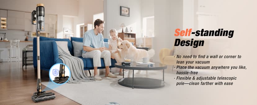 Cordless Vacuum Cleaner, 580W 48KPA 70 Mins Vacuum Cleaners for Home, Self-Standing Stick Vacuum with Touch Screen, Wall Mount Charge, Ultra High-Power Brush for Pet Hair/Plush Carpet/All Floor