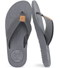 KuaiLu Men's Yoga Mat Leather Flip Flops with Arch Support Comfortable Cushion Walking Thong Sandals Slip On Indoor Outdoor