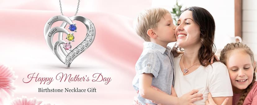 Easycosy Custom Name Necklace with Simulated Birthstones Customized Promise Necklace Heart Pendant with Engraved Names - Anniversary Birthday Jewelry Gifts for Women Wife Mom Grandma Mothers Day