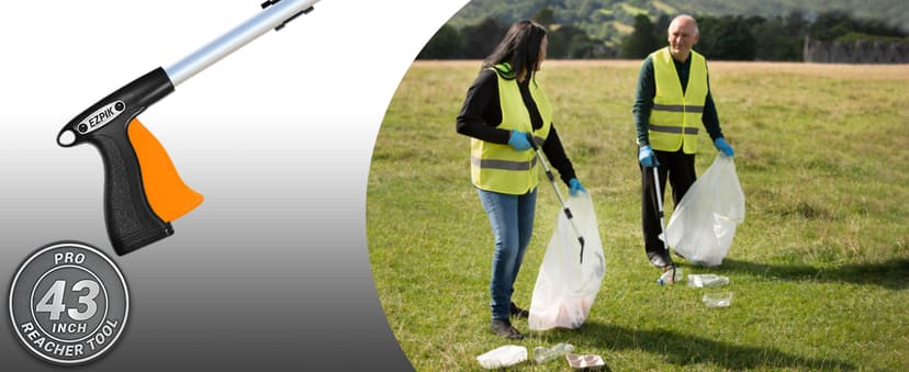 EZPIK Pro 43" Foldable Grabber Reacher Tool for Seniors - Grabbers for Elderly Reaching Tool Heavy Duty Pickup Trash Picker Upper Equipment - Claw Grabber Stick for Reaching Aids, Weed Gripper