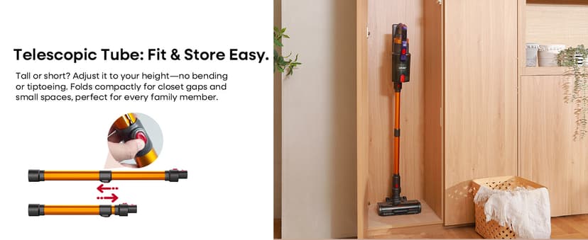 KIPMAX Cordless Vacuum Cleaner, 50KPa 550W Stick Vacuum for Home, 70Mins Anti-Tangled Vacuum Cleaner for Pet Hair/Carpet/Floor, Self-Standing Vacuum with Rechargeable Battery, LED Display&Aromatherapy