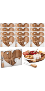 Patelai 12 Set Bridal Shower Favor Heart Cheese Board Cheese Knives Wood Mini Charcuterie Board Thank You Gift Box for Guest Bridal Baby Shower Prize Wedding Birthday Valentines (Acacia Color)