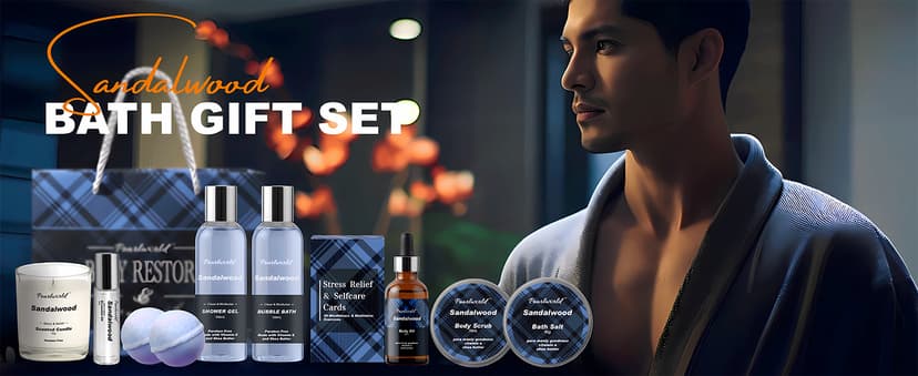 PEARLWORLD Bath Set with Ocean Scented Spa Gifts for Men, Christmas Birthday Self Skin Care Set for Men, Spa Gift Baskets for Him, 12Pcs Men's Spa Kit Gifts for Bath Spa