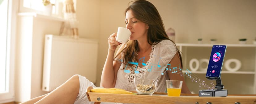 TechGlow Foldable Cellphone Stand with Bluetooth Speaker Power Bank 360° Rotatable Phone Stand Birthday Gifts for Men Women Mother Father Cool Tech Gadgets