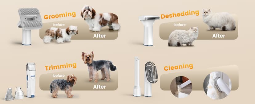 oneisall Dog Grooming Vacuum, Pet Grooming Vacuum with Clipper Nail Grinder, 1.5L Dust Cup Dog deshedding Brush with 7 Tools for Shedding Pet Hair, Home Cleaning(Blue)