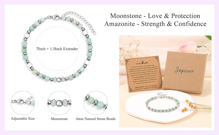 𝗚𝗶𝗳𝘁𝘀 𝗳𝗼𝗿 𝗪𝗼𝗺𝗲𝗻 𝗠𝗼𝗼𝗻𝘀𝘁𝗼𝗻𝗲 𝗕𝗿𝗮𝗰𝗲𝗹𝗲𝘁 Amazonite Colorful Imperial Jasper Stainless Steel Beads Bracelets, Graduation Mothers Day Christmas Birthday Gifts for Her Women