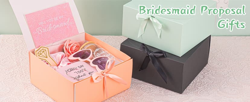 4 Sets Black Bridesmaid Proposal Gifts, Maid of Honor Gift Includes Wedding Gift Box Jewelry Box Makeup Bag Bracelet Foam Flower Invited Card Glasses Cup Hair Tie for Bridal Shower Bachelorette Party