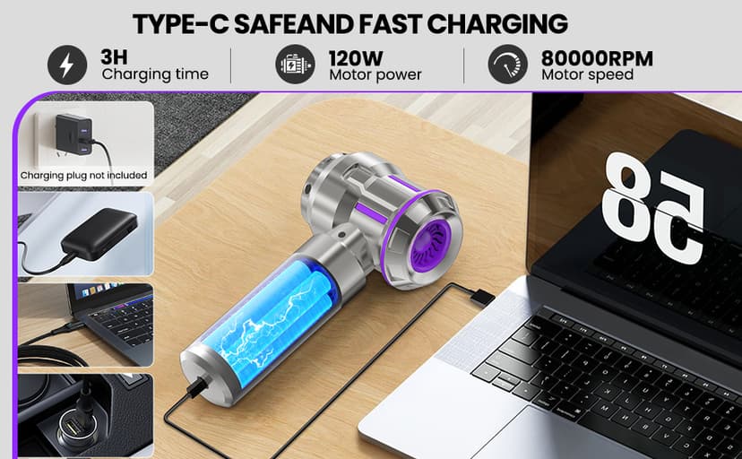 Handheld Vacuum Cordless, 28000Pa 4 in 1 Car Vacuum Portable Cordless, One-Touch Dust Removal, 3-Speed Brushless Motor Mini Vacuum, Ideal for Home, Car, Office, and Pet Hair Cleanup, Silver