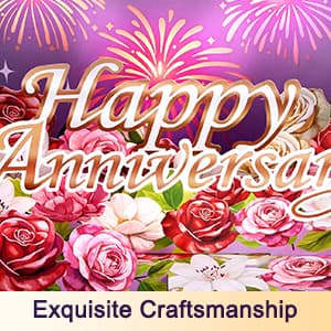 Airpark Anniversary Card with Music & Lights, 3D Pop Up Happy Anniversary Cards for Him Her Husband Wife Couple, Fireworks & Rose Lily Paper Flowers