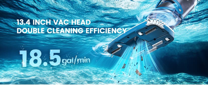 ENHULK Pool Vacuum for Above Ground Pools, 2025 Upgraded 13.4" Wide Head & Telescopic Pole, 18.5 GPM Suction, 60 Min Runtime, Cordless Handheld Rechargeable Pool Cleaner for Inground Pools (Blue)