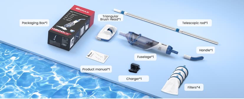 ENHULK Pool Vacuum for Above Ground Pools, 2025 Upgraded 13.4" Wide Head & Telescopic Pole, 18.5 GPM Suction, 60 Min Runtime, Cordless Handheld Rechargeable Pool Cleaner for Inground Pools (Blue)