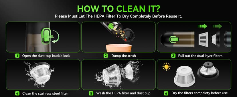 Car Vacuum Portable Cordless, 21KPa 4-in-1 Handheld Mini Vacuum Cleaner with 8 Attachments, 3 Suction Modes, One-Touch Empty, Type-C Charge, Hand Vacuum for Car, Home, Keyboard, Small Job