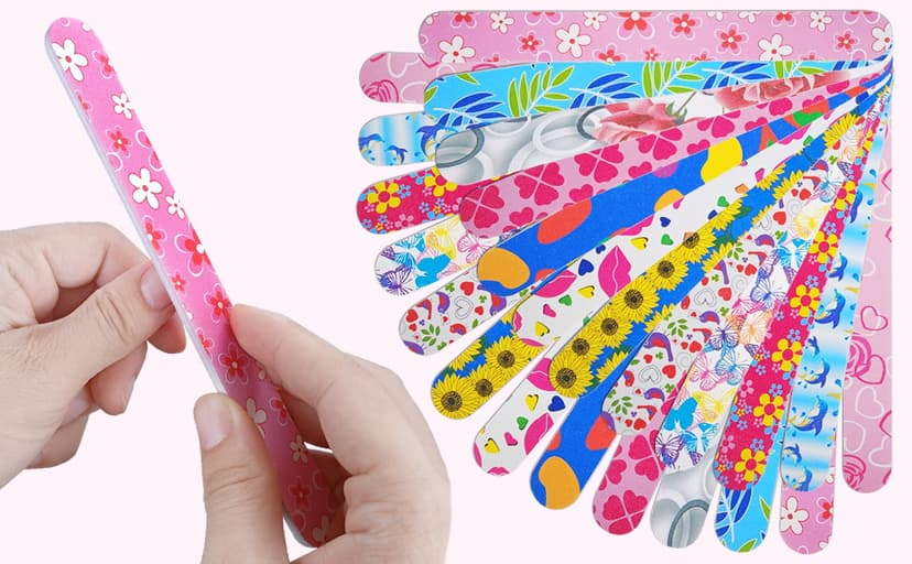Nail Files (24 Pack), Colorful Emery Board Nail File for Natural Nails Double Sided 180 Grit Professional Fingernails Emory Boards Buffer Manicure Tool Nail Shaping Buffing Smoothing Filers Flowery