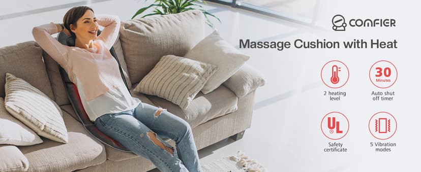 COMFIER Back Massager Seat Cushion with Heat,10 Vibration Motors, Massage Chair Pad,Chair Massager for Pain Relief at Office/Home,Christmas Gifts for Men Women