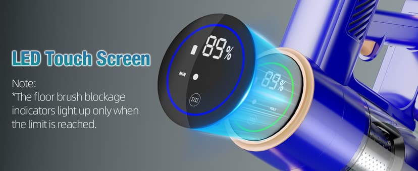 Cordless Vacuum Cleaner, 180° Bendable Wand Stick Vacuum Cleaners with LED Touch Screen, 8-in-1 Lightweight Rechargeable Vacuum with 1.5L Dust Cup for Home Hard Floor Low-Pile Carpet