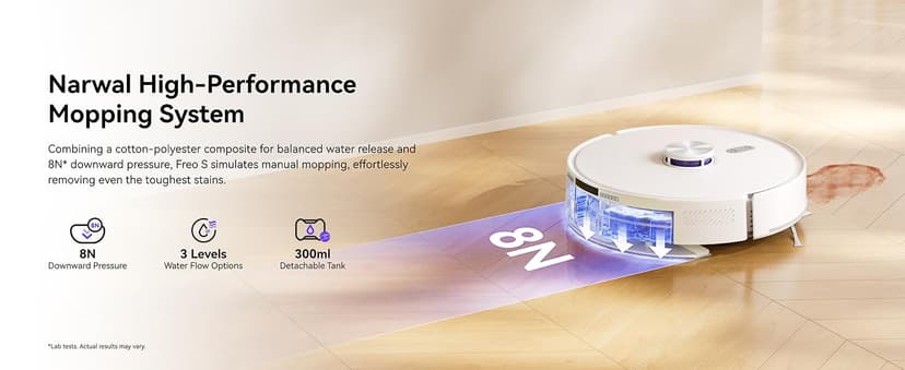 NARWAL Freo S Robot Vacuum and Mop Combo, 8000Pa Suction, 180 Days Hands Free, Self-Emptying Base, LDS Navigation, Obstacle Avoidance, Robot Vacuum Cleaner for Pet Hair & Hard Floors
