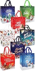 PARSUP Multifunctional Non-Woven Christmas Bags for Gifts Wrapping Shopping - Treat Bags with Handles, Xmas Party Supplies