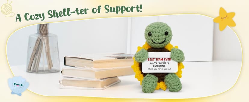 OASSIE Christmas Appreciation Gifts for Employee - Positive Turtle Crochet with Message Card - Thank You Birthday Team Stocking Stuffers Gifts for Coworkers Women Men, Office Desk Accessories Decor