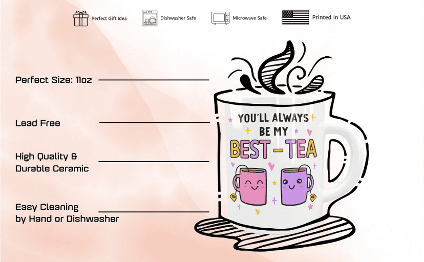 Gossby Friend Coffee Mug - BEST-TEA - Gifts for Best Friend Women - Christmas Friendship Gift for Female Friend - Best Friends Birthday Gift - Besties BFF Gifts - 11oz White Ceramic Cup