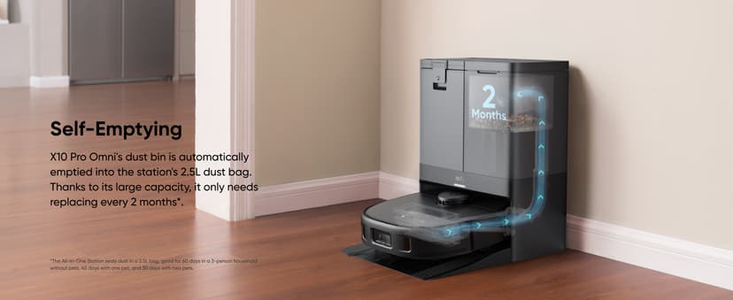 eufy X10 Pro Omni Robot Vacuum and Mop Combo, Incredible Suction, Dual Mops with 12 mm Auto-Lift and Carpet Detection, AI Obstacle Avoidance, Auto Mop Washing&Drying, Self-Emptying, Self-Refilling