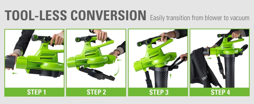Greenworks 40V (230 MPH / 505 CFM) Cordless Brushless Leaf Blower/Vacuum with Bag, High Power, Lightweight & Quiet for Yard Debris Cleanup, Includes 5.0Ah Battery & Charger