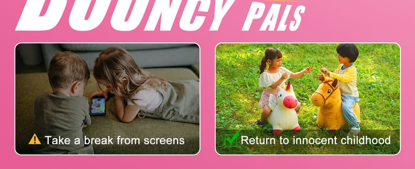 iPlay, iLearn Bouncy Pals Hopping Unicorn Horse, Toddler Girl Inflatable Bouncing Animal Hopper Toy, Outdoor Indoor Plush Ride on Bouncer, Baby Birthday Gift 18 Month 2 3 4 Year Old Kid - Unicorn