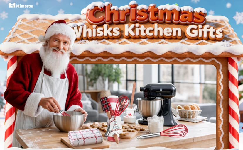 Mimorou 6 Sets Christmas Whisks Kitchen Gifts Stainless Steel Whisks Silicone Spatulas Towels Greeting Cards Rope for Neighbor Employee Baking Gift Xmas Cooking Supplies