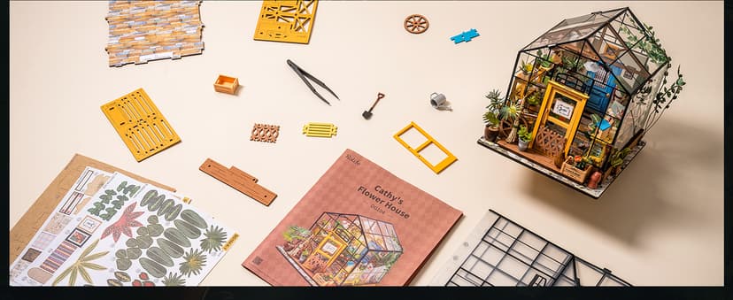 Rolife DIY Miniature House Kit Greenhouse, Tiny House Kit for Adults to Build, Mini House Making Kit with Furniture, Halloween/Christmas Decorations/Gifts for Family and Friends (Cathy's Greenhouse)