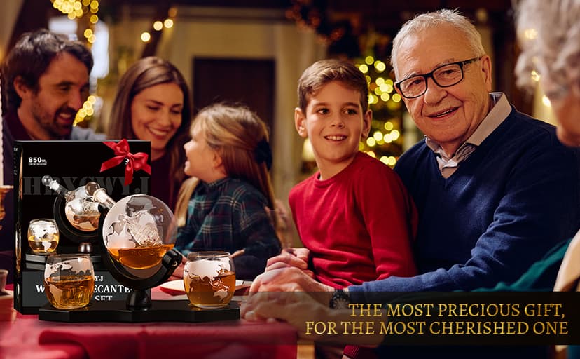 Whiskey Stones and Whiskey Glass Gift Set, DIOXADOP 8 Natural Whisky Stones 1 Crystal Whisky Glasses with Blessing Card in Exquisite Wooden Box, Prepare a Gift for a Whisky Scotch Bourbon Lover