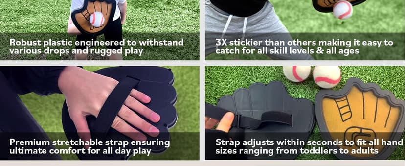 Toss and Catch Ball Game Set - Easy to Use Sticky Balls & Beginner Baseball Training Glove - Premium Toy Paddle Fits All Hand Sizes From Toddlers to Teens & Adults - Fun Gift Idea for Boys and Girls