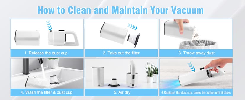 Cordless Vacuum Cleaner Handheld - 20000Pa Powerful Suction, 2-Speed Hand Vacuum Cordless Rechargeable for Car, Pet Hair, Stairs, Carpet, Couch - Portable Vac with HEPA Filter & 4 Attachments