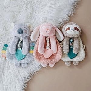 Itzy Ritzy - Itzy Lovey Including Teether - Baby Lovey with Teether, Textured Ribbons & Dangle Arms - Features Crinkle Sound, Sherpa Fabric and Minky Plush (Sloth)