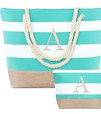 YOOLIFE Gifts for Women - Initial Tote Bag & Makeup Bag, Birthday Gifts for Women Mom Wife Teacher Friend