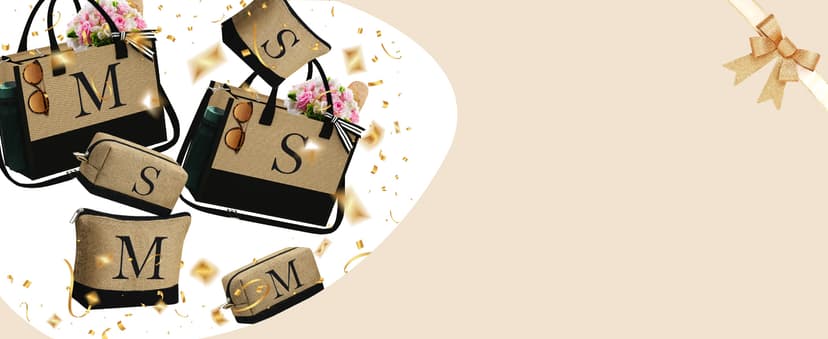 YOOLIFE Christmas Gifts for Women - Initial Jute Tote Bag & 2 Makeup Bags Personalized Gifts for Women Teacher Mom Friend