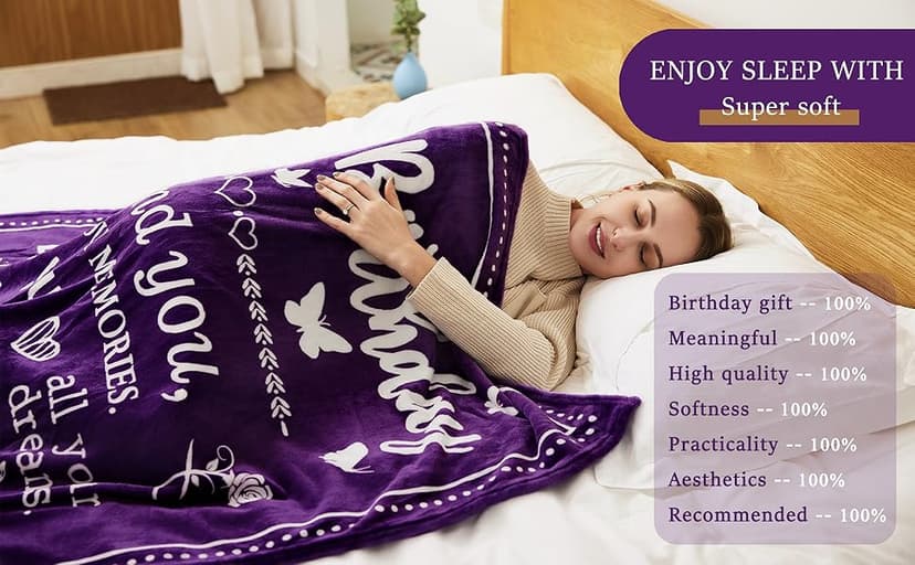 Birthday Gifts for Women/Men/Her/Him Friendship Blanket Purple 60"x50", Happy Birthday Decorations Women/Men Throw Blanket, Bday Gifts for Women Unique, Best Birthday Gift Idea