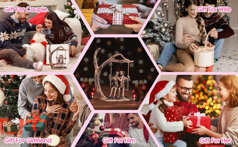 Anniversary Wedding Gifts for Couple/Her - Romantic Couple Statue in Love, Antique Bronze Metal Figurine Sweet Loving Together Iron Sculpture Decor, Gifts for Wife Husband Christmas